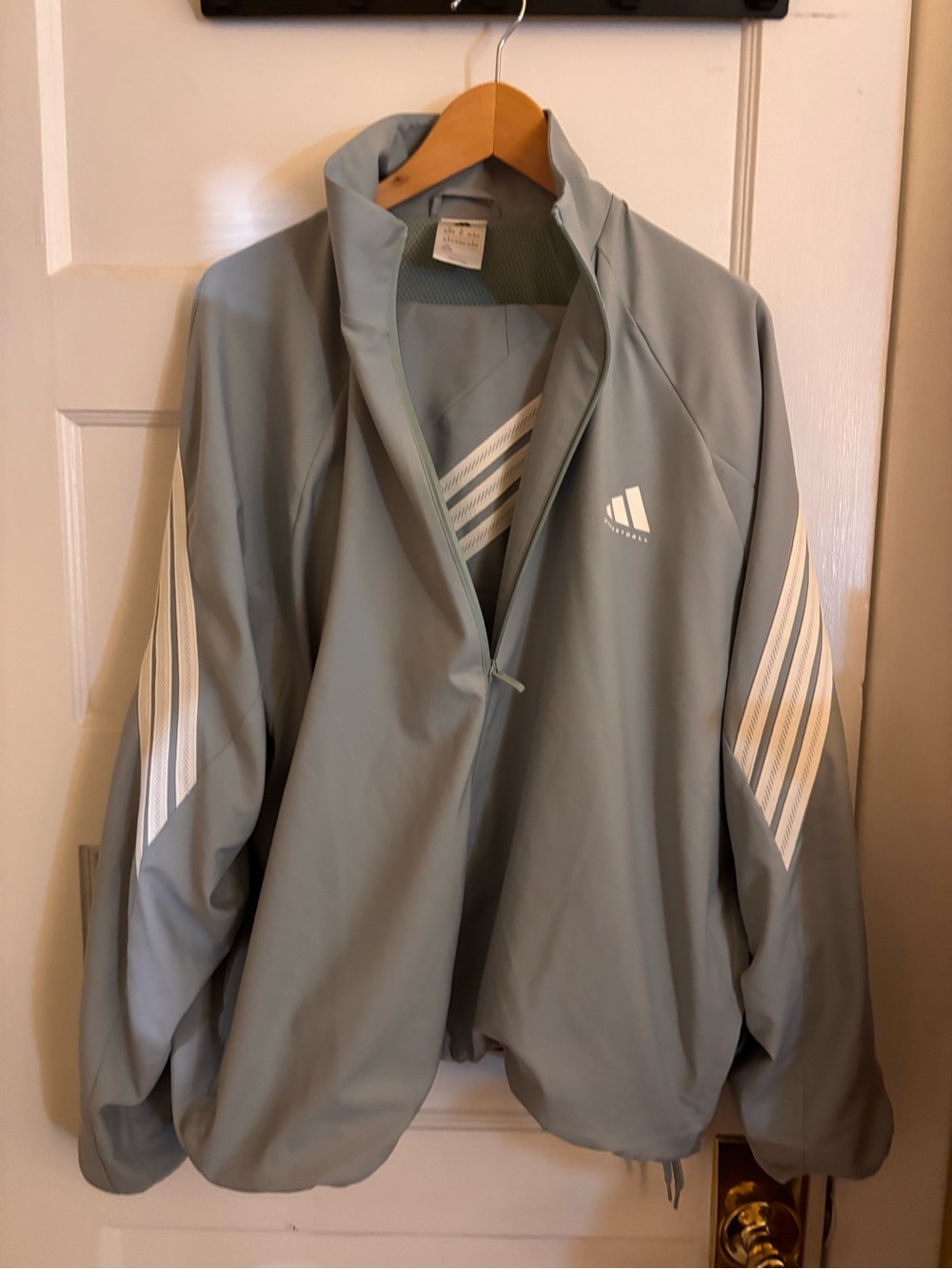 adidas Men’s Light Gray Windbreaker Jacket with White Stripe Accents